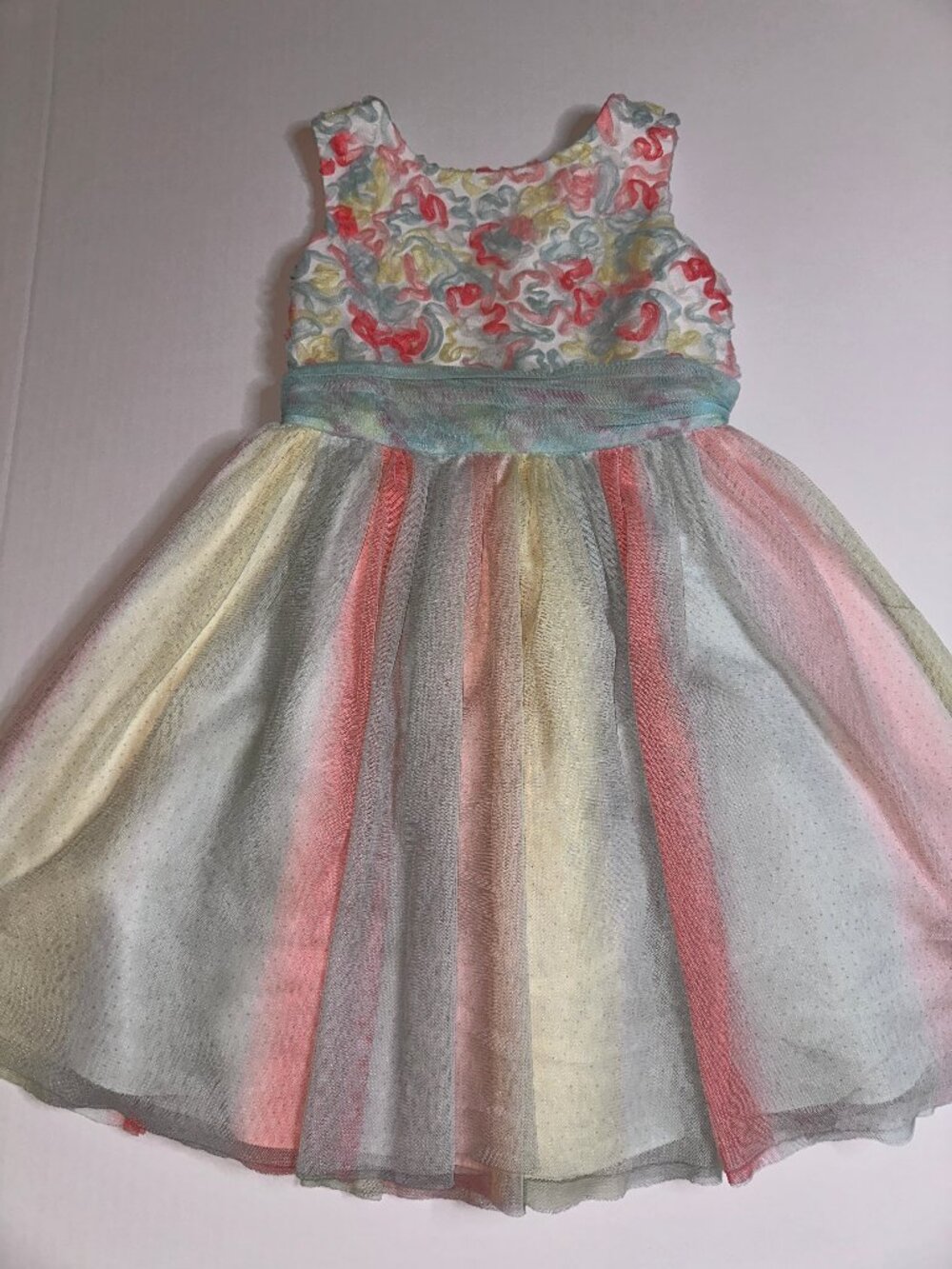 Jona Michelle Girls Multicolor Pastel Tulle 3D Floral Dress Size 6